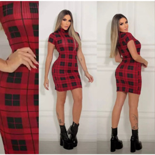 Vestido feminino canelado tubinho gola alta manga curta