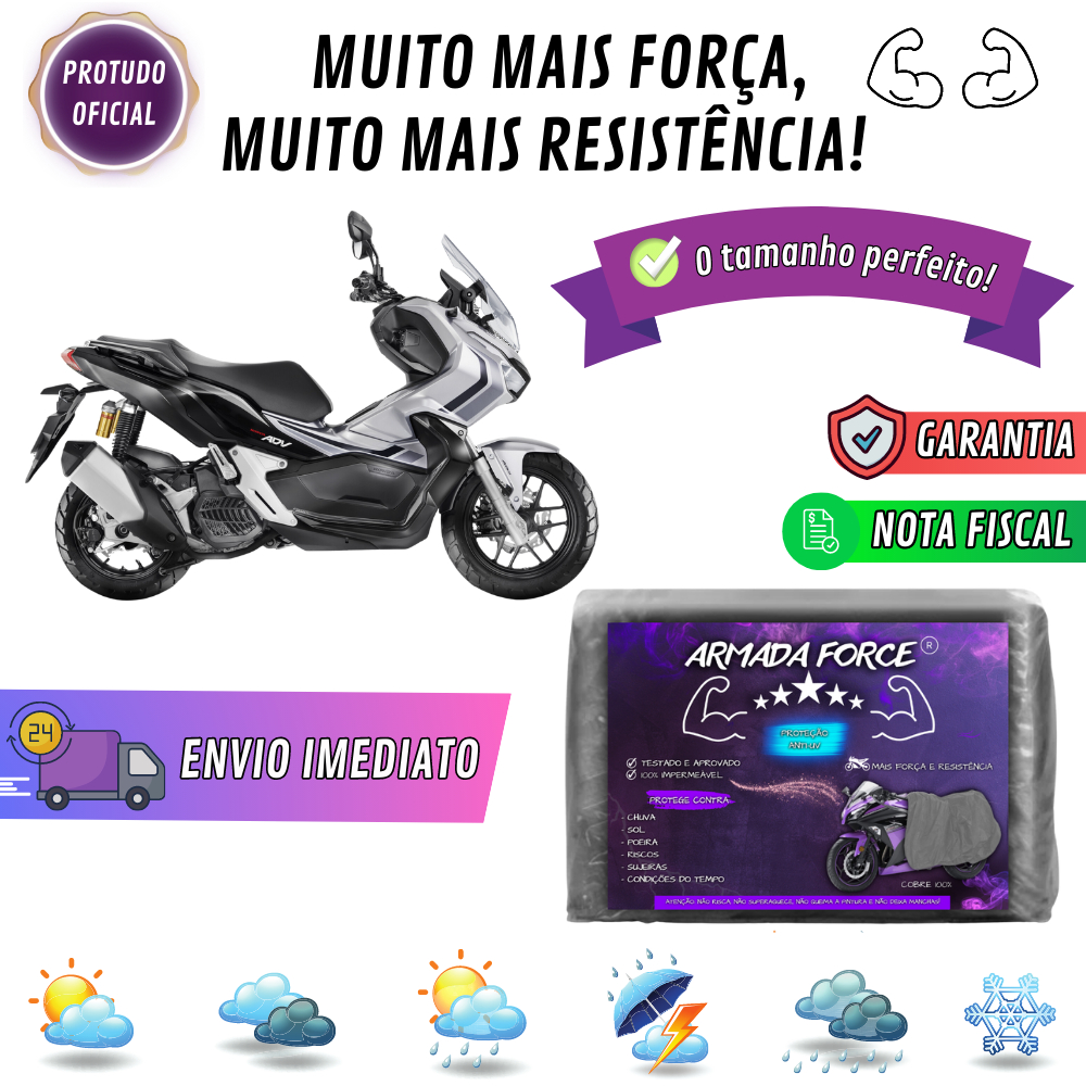 Capa Pra Moto Honda ADV 150 Sem Forro 100% Impermeável Armada Force Protege Sol Chuva Poeira Anti-UV