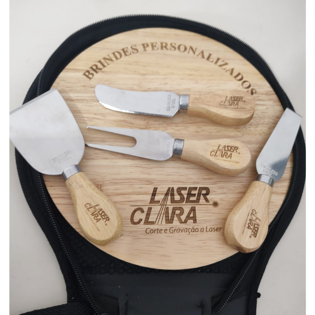 Kit Queijo 5 Peças Com Estojo De Nylon Tábua De Bambu - personalizado