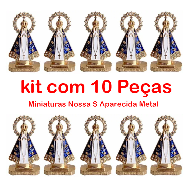 kit com 10 Santinhas Imagem Nossa Senhora Com Coroa Dourada Painel Carro Caminhão Mesa