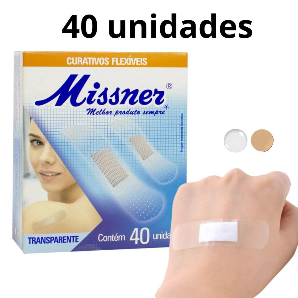 Curativo Band Aid Bandagem Adesiva Para Feridas 40 Unidades Transparente Bege Flexível Proteção Missner em Oferta na Shopee