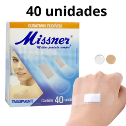 Curativo Band Aid Bandagem Adesiva Para Feridas 40 Unidades Transparente Bege Flexível Proteção Missner