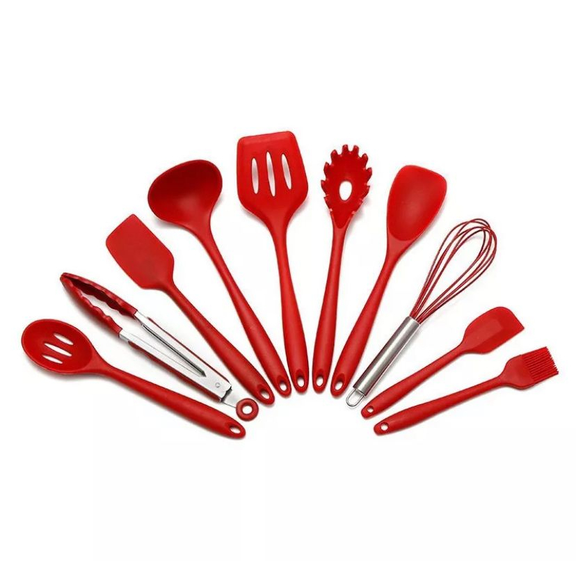 Jogo 10 Colheres De Silicone Cabo Inox Utensílios Cozinha em Oferta na Shopee