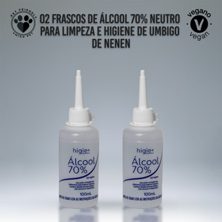 02 Frascos de Álcool 70% Neutro Para Limpeza E Higiene De Umbigo De Nenen - Lançamento