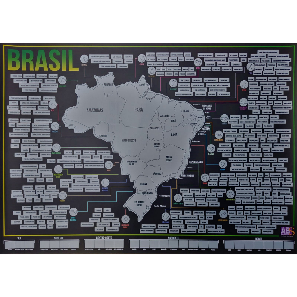 Mapa Brasil de Raspar | ABS  | Sem moldura | 72x51 CM | Mapa de Viagens | Raspadinha 2026