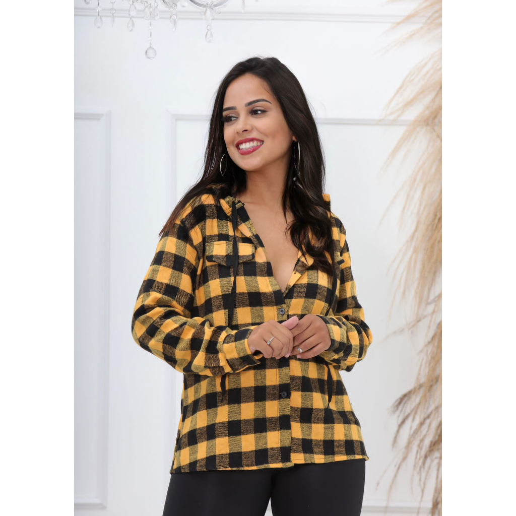 Camisa Feminina Flanelada Xadrez Blusa Flanelado Feminina Camisa Flanelada Xadrez Feminina com Touca em Oferta na Shopee