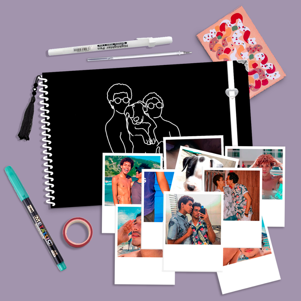 KIT Álbum de fotos Preto A5 Álbum de memórias e recordação scrapbook Caderno colagem para casamento