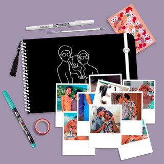 KIT Álbum de fotos Preto A5 Álbum de memórias e recordação scrapbook Caderno colagem para casamento