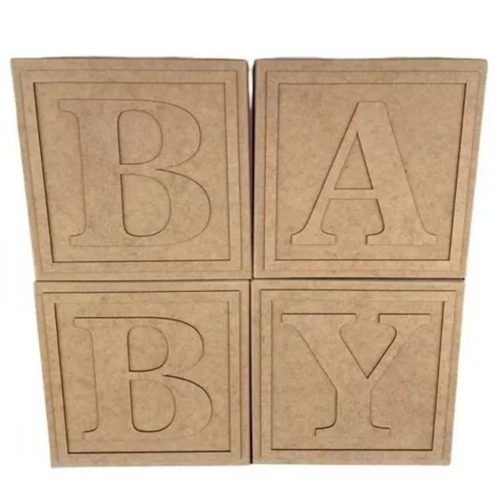 4 Cubos em mdf Baby Letras Decoração de eventos 30x30cm