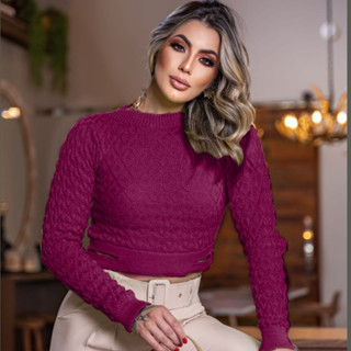 Cropped Feminino Jade Tricot Inverno Manga Longa