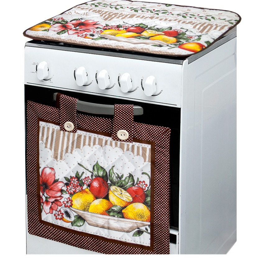 Kit para fogão 5/6  Bocas  Cortina Forno + Capa P/ Tampa Fogão  - Frutas