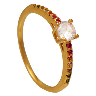 Anel Solitário Softjoias Cravejado com Zircônias Coloridas Folheado em Ouro 18K