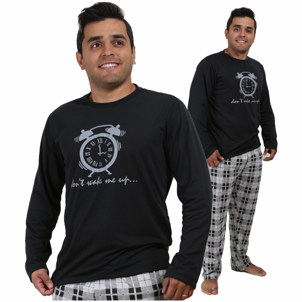 Pijama Longo Masculino Frio Blusa e Calça Comprida Inverno Xadrex