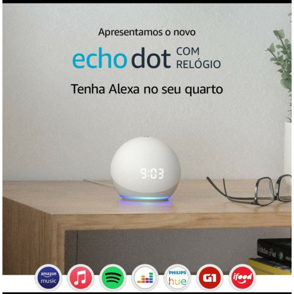 Smart Speaker Amazon Echo Dot 5 Com Relógio - Alexa (5ª Geração) Novo Lançamento