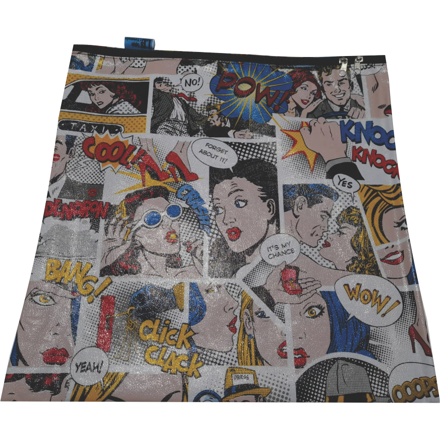 Capa de Almofada em Corino estampado com quadrinhos e cores 43x43 Cm