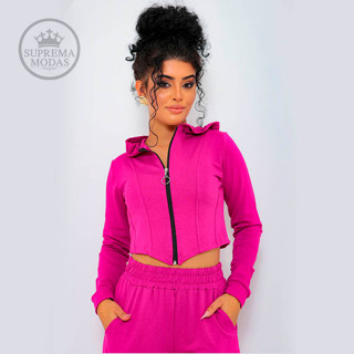 Conjunto Feminino Moletinho com zipper , Manga Longa