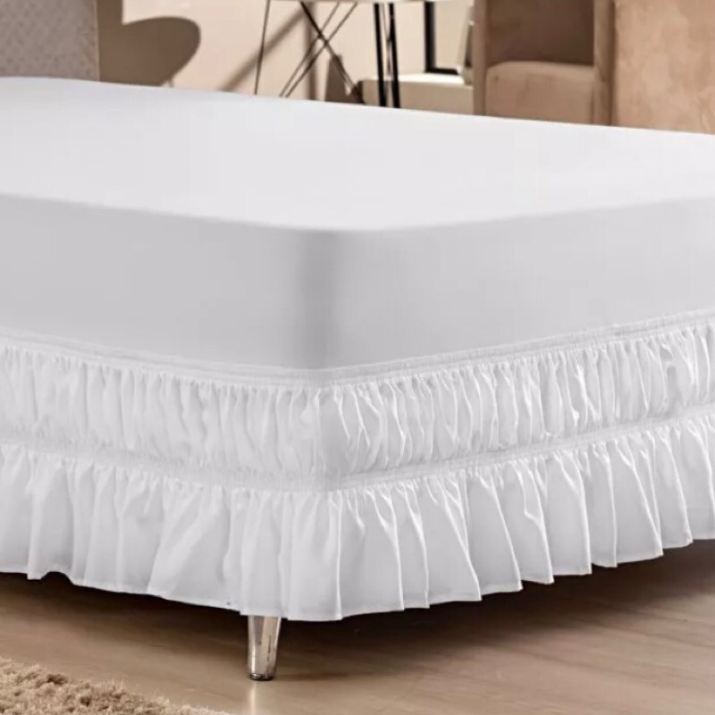 Saia para Cama Box Queen Size 2 Elásticos Duplo Ajustável Micropercal Babado Franzido