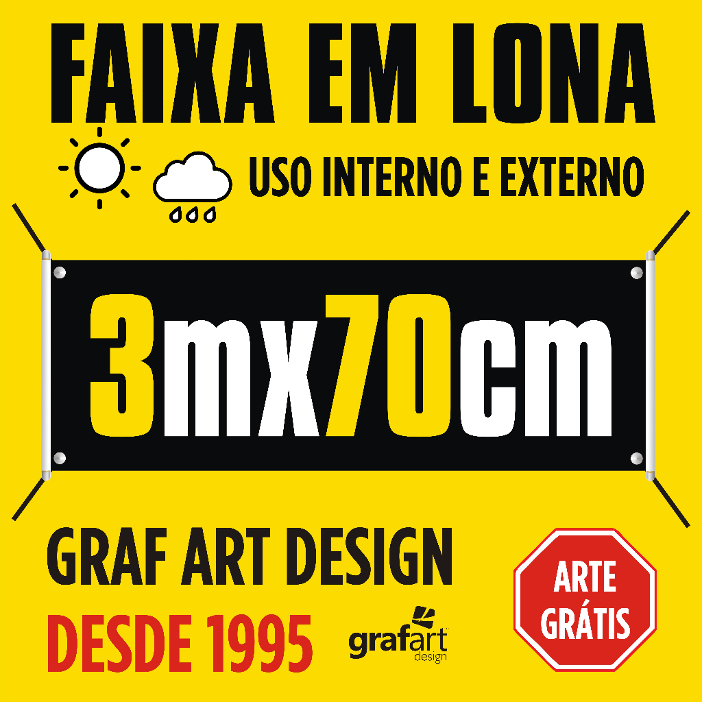 Faixa em Lona 300x70cm - Arte Grátis Faixa Promocional para Fachada e Inauguração ou Promoção