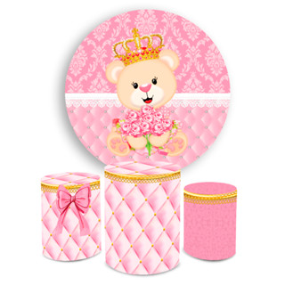 Kit Painel + Trio Capa Cilindro c/ Elástico Ursinha Realeza Rosa em Oferta na Shopee