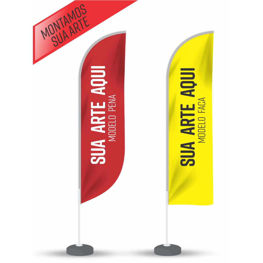 Wind Banner Bandeira Vento Dupla Face 2m Tecido + Haste desmontável 3 metros
