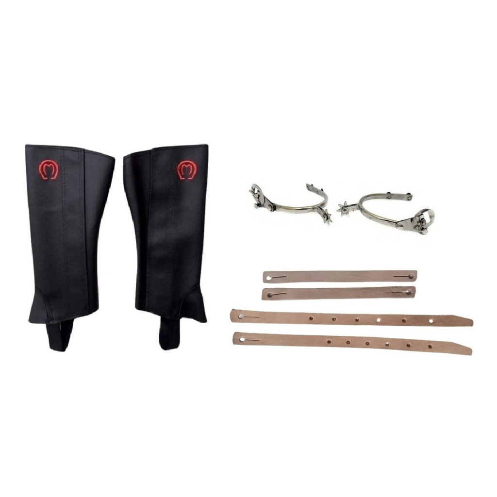 Perneira Mangalarga Unissex + Espora Batida Inox 7 Bicos