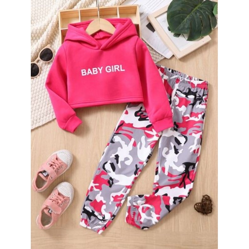Conjunto infantil menina manga longa e calça camuflada rosa inverno blogueirinha