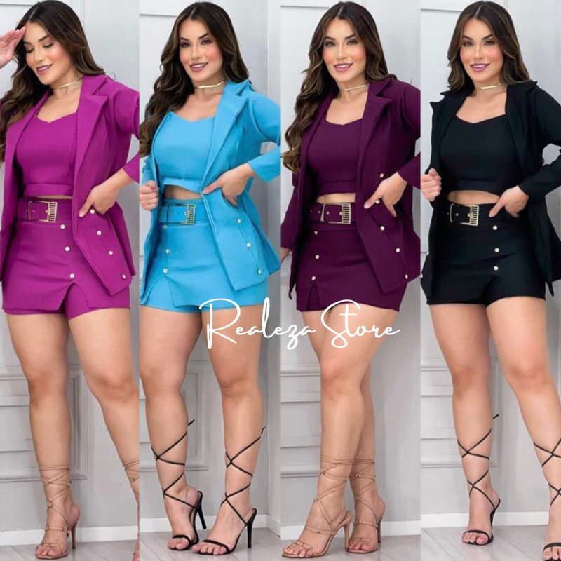 Conjunto Feminino Moda Short e Blazer Fashion Casual Social