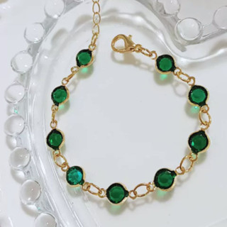 Pulseira bracelete pedras verde inspiração Tiffany dourado