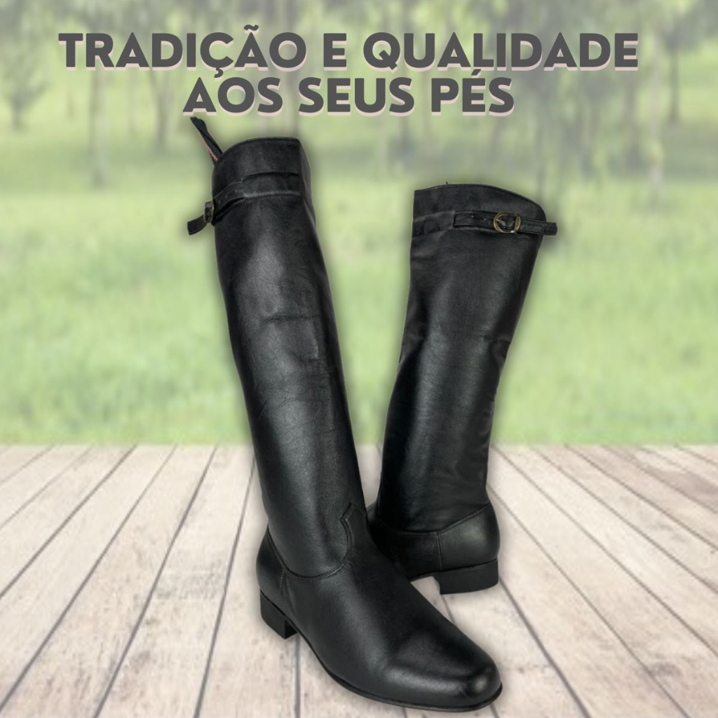 Bota Gaúcha Campeira Lince Preta Solado Em Couro Para Dança Couro Natural Country