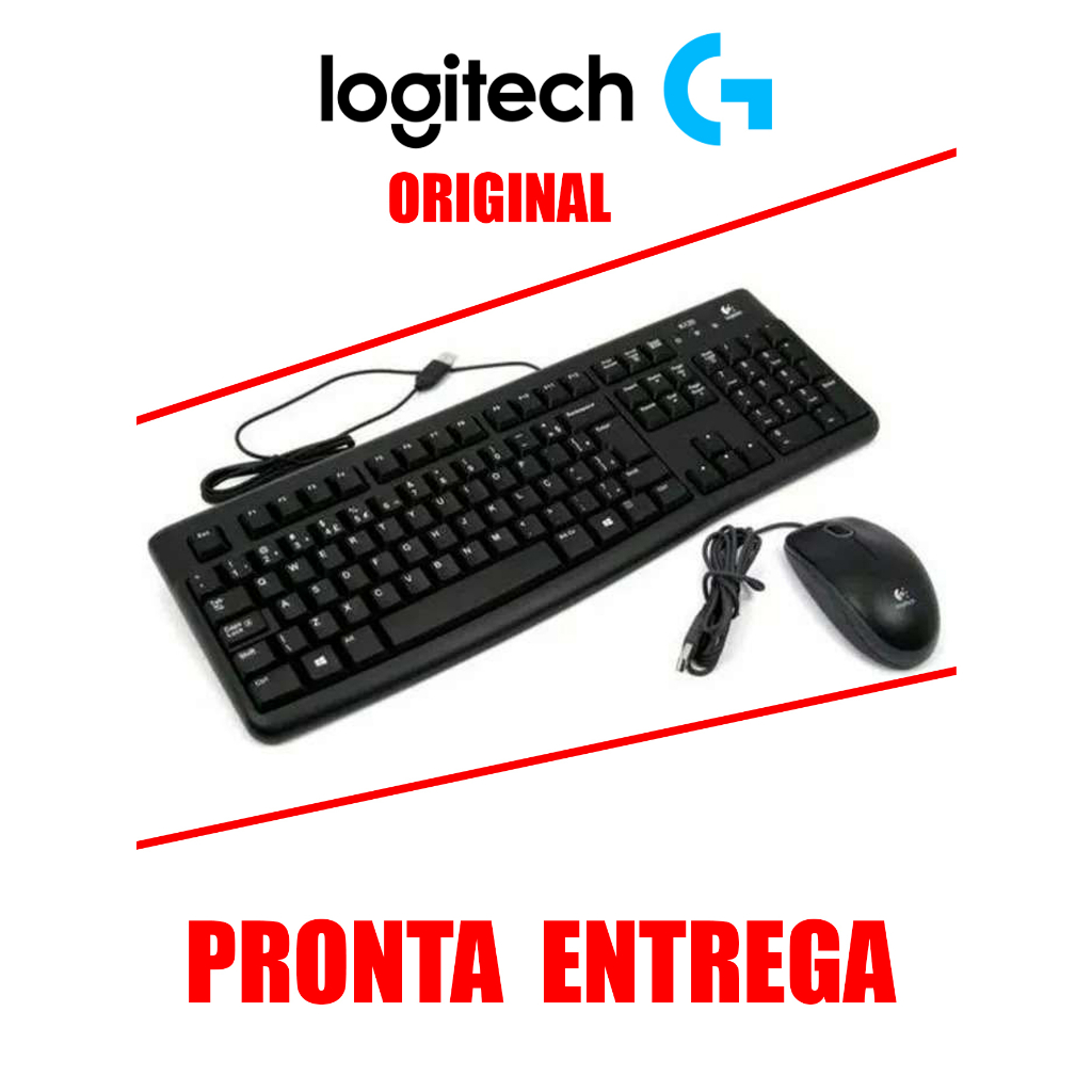 Kit Teclado e Mouse Combo Logitech Mk120 Abnt2 tecla Ç Portugues Com Fio Usb Original Garantia Logitech do Brasil resistente a agua liquidos pronta entrega preto