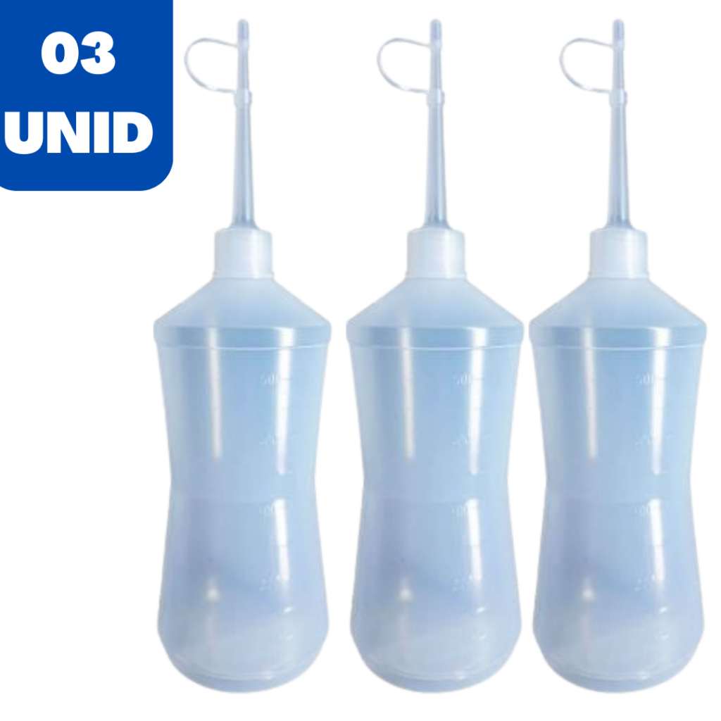 kit com 03 Almotolia Pisseta Plástica transparente com Frasco de 60 a 500ml para diversos tipos de líquidos