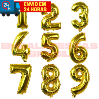 Balão Metalizado 70 cm Numero Dourado Ouro Festa Decoração Aniversario