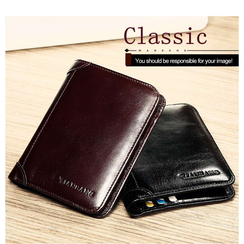 Carteira de Couro Genuino Manbang Alta Qualidade Anti Furto Masculina