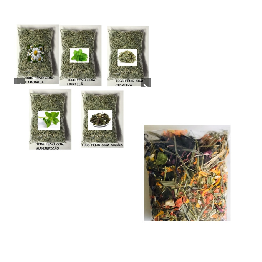 Kit Feno 5 Sabores Manjericao Camomila Cidreira Amora Hortela Mais MIX 100gr em Oferta na Shopee