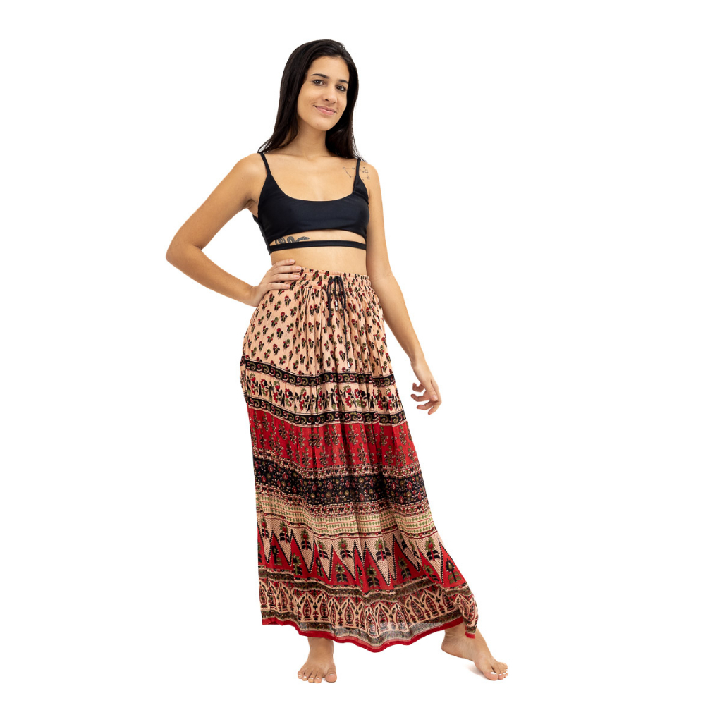 Saia Longa Indiana Maia Estampada Hippie Cigana Varias Cores em Oferta na Shopee