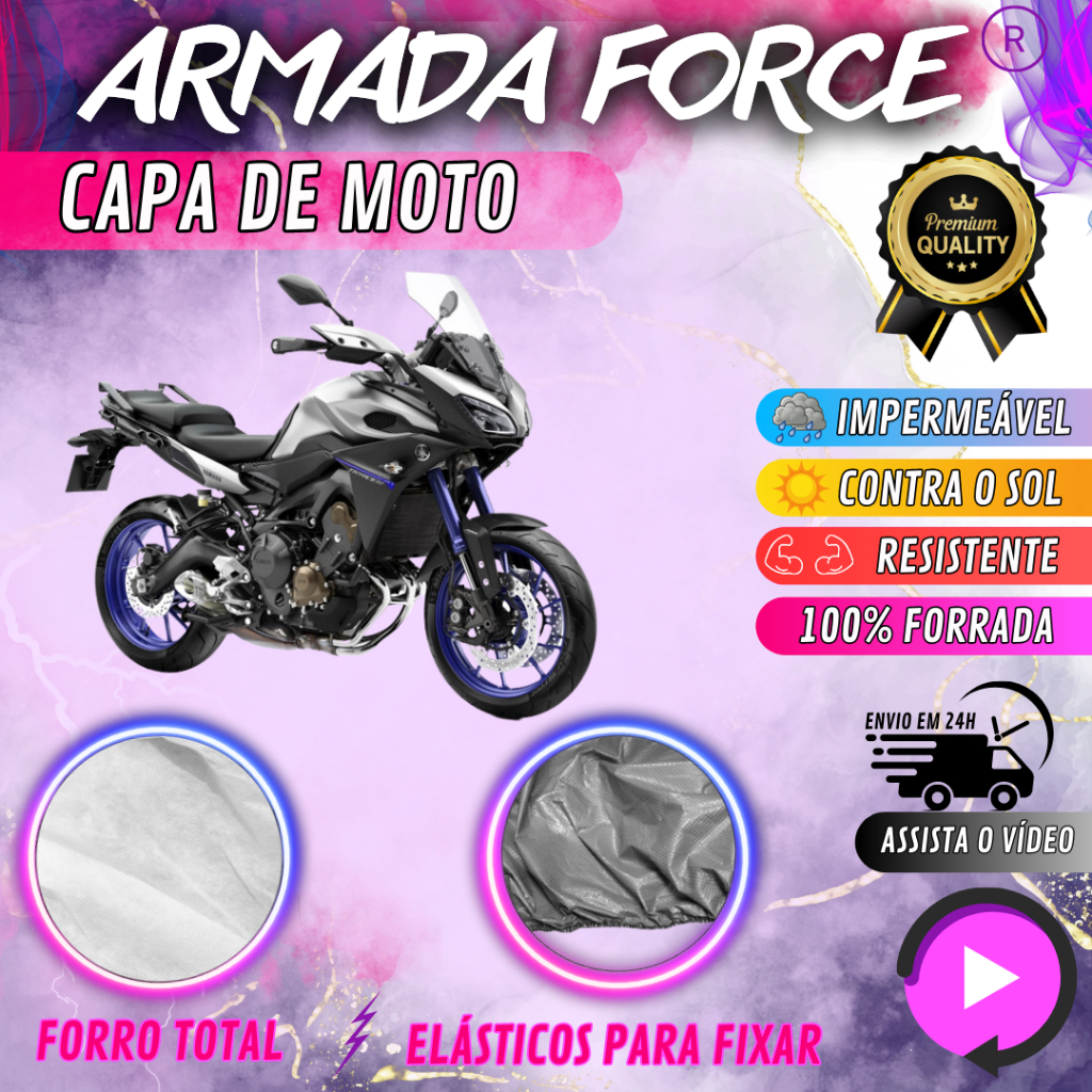 Capa para Cobrir Moto YAMAHA MT-09 TRACER 100% Forrada Forro Total Armada Force 100% Impermeável Forro Total Protege Sol Chuva Poeira Lona Proteção Automotiva