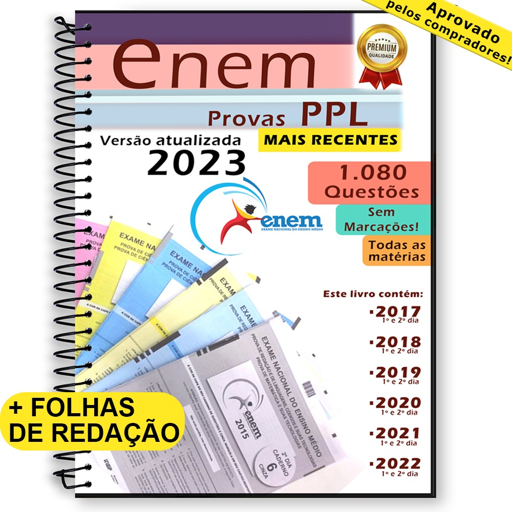 Enem PPL 2023 provas anteriores 2017 até 2022 + gabarito