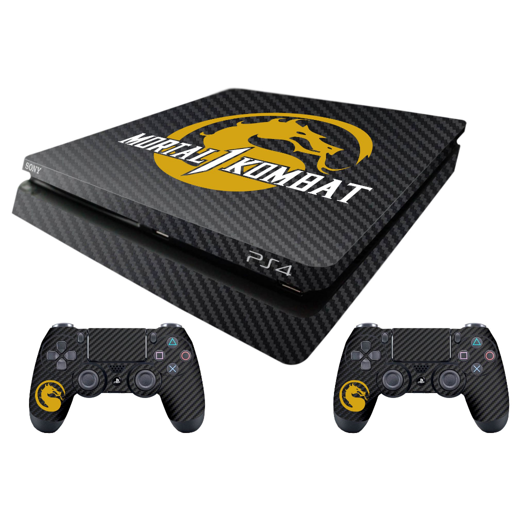 Kit Skin - Adesivo Carbono Compatível com Play 4 Slim - Modelo Mortal Kombat 1 - 2023 + 2 Skins compativel com os Controles - Transforme o seu Play 4  em uma obra-prima