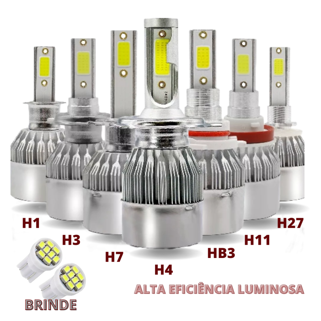 Par lâmpada farol milha super led H1 H3 H4 H7 H8/H11 Hb3 Hb4 H27