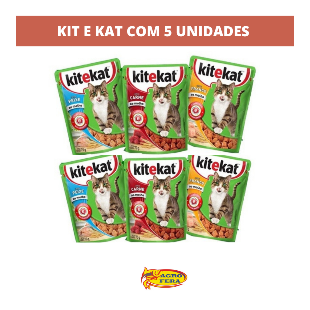 5 Unidades de Ração Úmida para Gatos Sachê KiteKat 70 Gramas