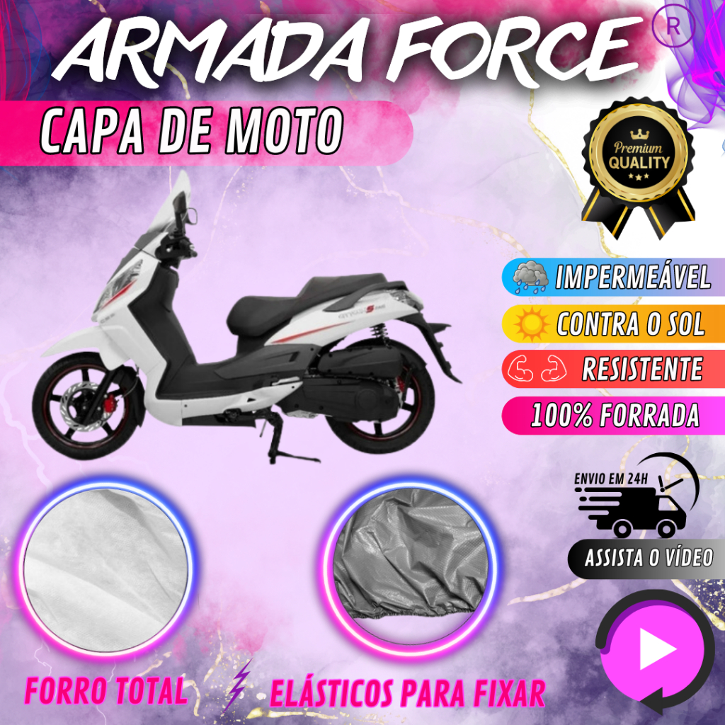 Capa para Cobrir Moto DAFRA CITYCOM 300i 100% Forrada Forro Total Armada Force 100% Impermeável Forro Total Protege Sol Chuva Poeira Lona Proteção Automotiva