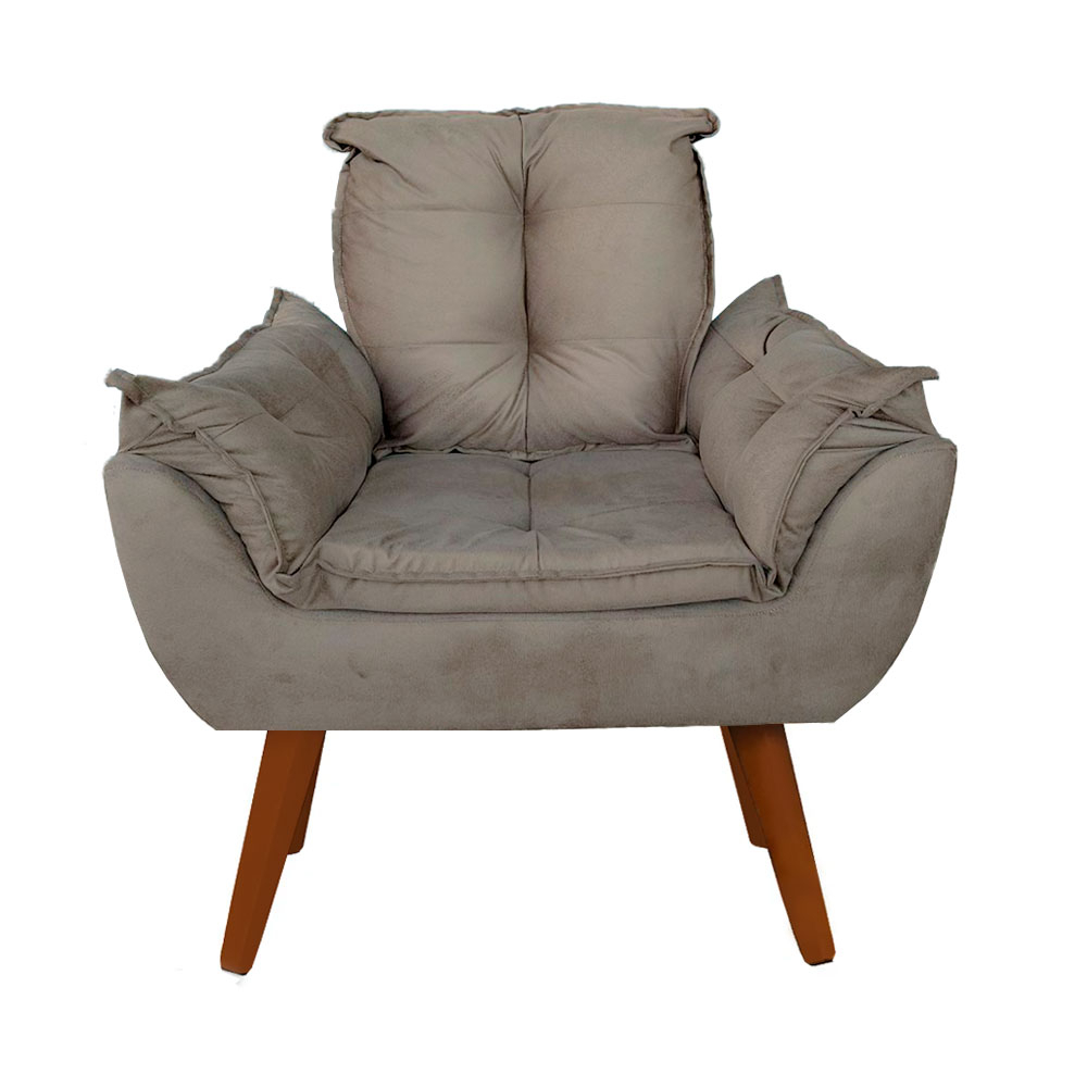 Poltrona Opala Suede Capuccino Pés Palito Puf Pff Pufe Suede Capuccino — imagem 2 de 2