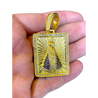 Pingente Masculino Nossa Senhora de Aparecida Cravejada MOEDA ANTIGA Banhado a Ouro 18 K SOMENTE PINGENTE