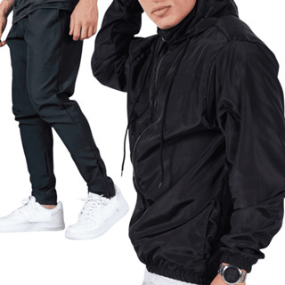 Kit Conjunto Jaqueta Corta Vento + Calça Corta Vento Masculina Semi Forrada impermeável