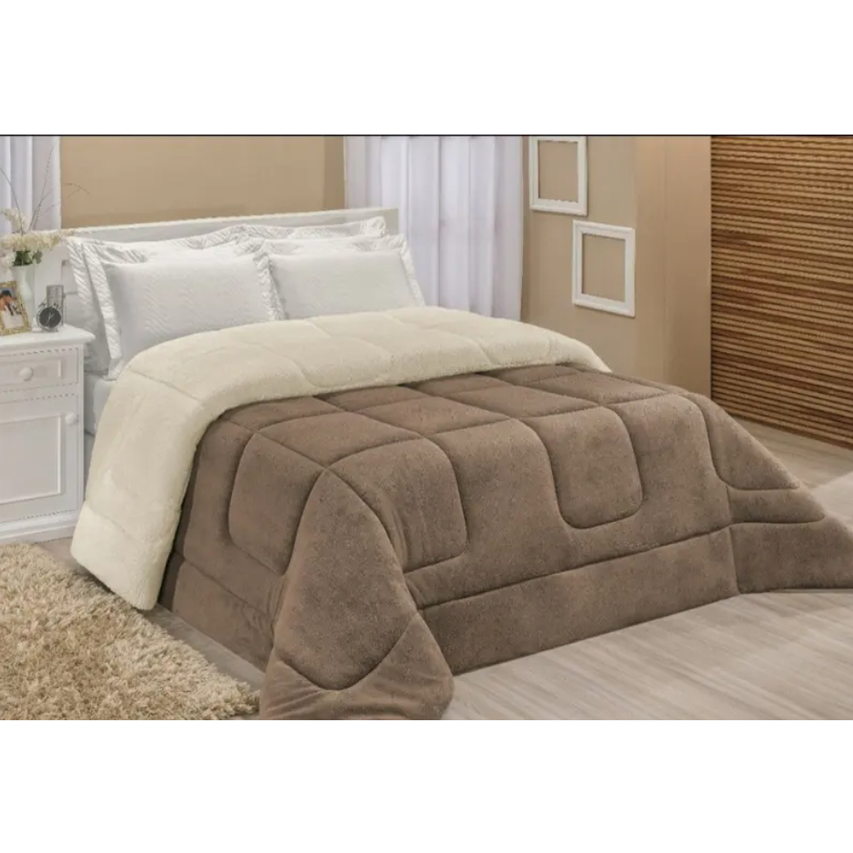 Coberdrom Casal Queen Dupla Face Edredom Manta e Sherpa Pele de Carneiro Peludo
