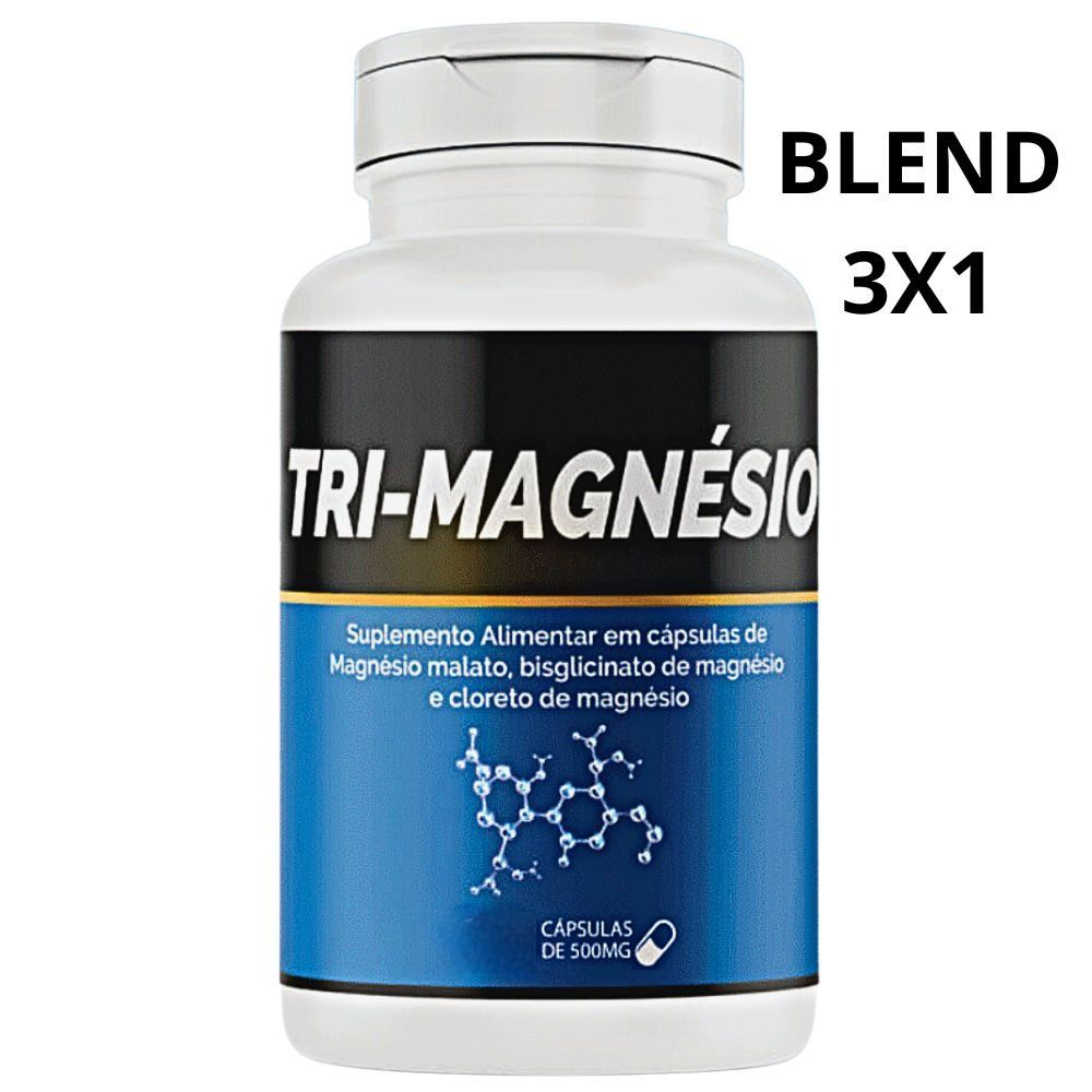 Tri-Magnésio 120 Cápsulas Fórmula 3 EM 1 - Original Magnésio Malato + Bisglicinato De Magnésio + Cloreto De Magnésio