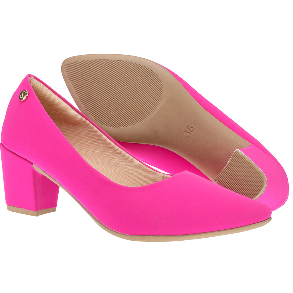 Sapato Scarpin Bico Fino Conforto Shekinah Salto Baixo Grosso Sapatilha Blogueira Moda Lançamento - Women Shoes