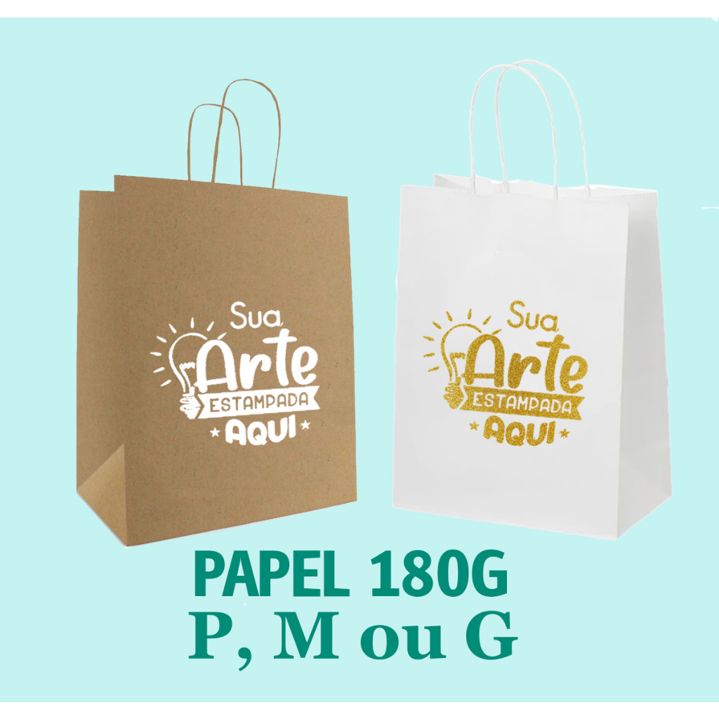 Sacolas Personalizadas Papel 180g Premium Kraft ou Offset Branca Com Sua Arte P M G em Oferta na Shopee