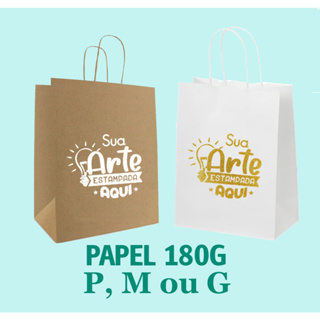 Sacolas Personalizadas Papel 180g Premium Kraft ou Offset Branca Com Sua Arte P M G em Oferta na Shopee
