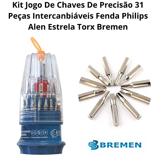 Kit Jogo De Chaves De Precisão 31 Peças Intercanbiáveis Fenda Philips Alen Estrela Torx Bremen
